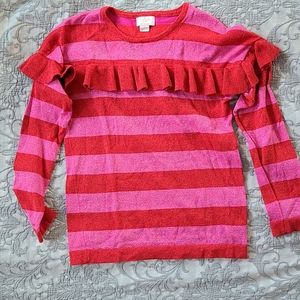EUC Kate Spade Metallic stripe ruffle sweater